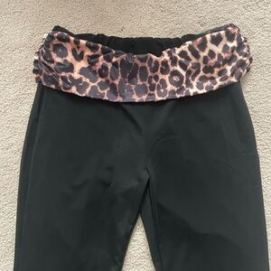 Black Flare Leggings with Leopard Print Waistband